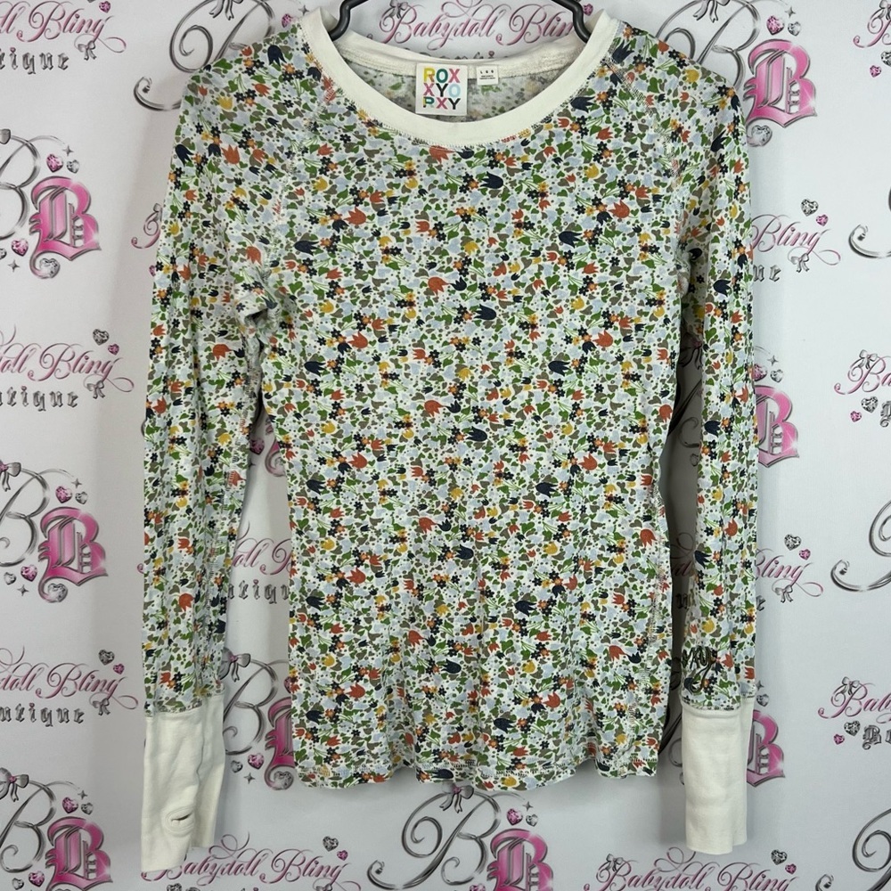 Roxy top long sleeves embroidered sleeve logo thermal style shirt Floral Top